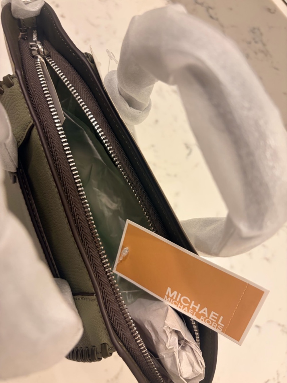 Michael Kors Olive Green and Cream Leather Tote with Whipstitch Detail - Picture 5 of 5